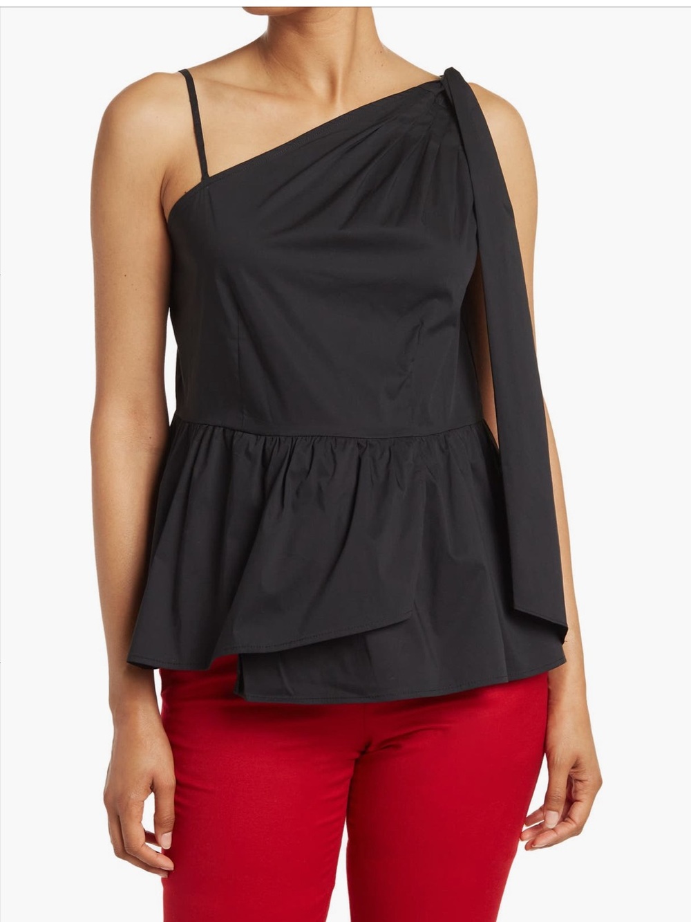 Catherine Malandrino Black One-Shoulder Blouse